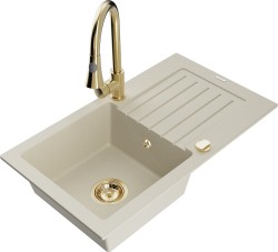 MEXEN/S - Pablo granitový dřez 1 s odkapávačem včetně baterie Elia, béžová (6510-69-670101-50)
