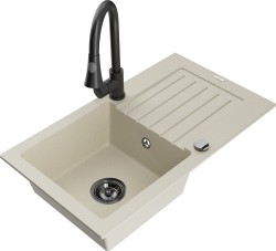 MEXEN/S - Pablo granitový dřez 1 s odkapávačem včetně baterie Elia, béžová (6510-69-670101-70)
