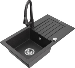 MEXEN/S - Pablo granitový dřez 1 s odkapávačem včetně baterie Elia, černá kropenatá (6510-76-670101-76)