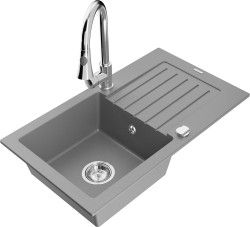 MEXEN/S - Pablo granitový dřez 1 s odkapávačem včetně baterie Elia, šedá (6510-71-670101-00)
