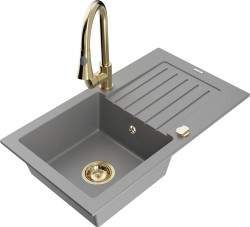 MEXEN/S - Pablo granitový dřez 1 s odkapávačem včetně baterie Elia, šedá (6510-71-670101-50)