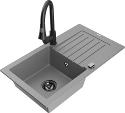 MEXEN/S - Pablo granitový dřez 1 s odkapávačem včetně baterie Elia, šedá (6510-71-670101-70-B)