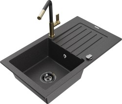 MEXEN/S - Pablo granitový dřez 1 s odkapávačem včetně baterie Flora, černá kropenatá (6510-76-670401-57-B)