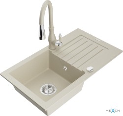 MEXEN/S - Pablo granitový dřez 1 s odkapávačem včetně baterie Savita, béžová (6510-69-672601-69)