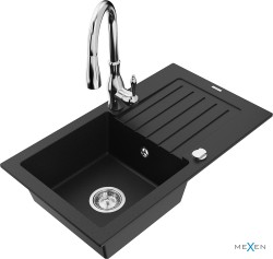MEXEN/S - Pablo granitový dřez 1 s odkapávačem včetně baterie Savita, černá (6510-77-672601-00)