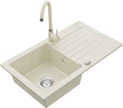 MEXEN/S - Pablo granitový dřez 1 s odkapávačem včetně baterie Telma, béžováy (6510-69-670200-69)