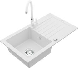 MEXEN/S - Pablo granitový dřez 1 s odkapávačem včetně baterie Telma, bílá (6510-20-670200-20)