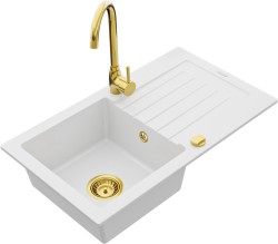 MEXEN/S - Pablo granitový dřez 1 s odkapávačem včetně baterie Telma, bílá (6510-20-670200-50)