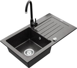 MEXEN/S - Pablo granitový dřez 1 s odkapávačem včetně baterie Telma, černá kropenatý (6510-76-670200-76)