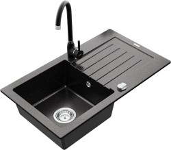 MEXEN/S - Pablo granitový dřez 1 s odkapávačem včetně baterie Telma, černá/stříbrný (6510-73-670200-70)