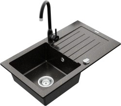 MEXEN/S - Pablo granitový dřez 1 s odkapávačem včetně baterie Telma, černá/zlatý (6510-75-670200-70)