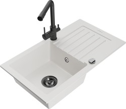 MEXEN/S - Pablo granitový dřez s odkapávačem včetně baterie Duero, bílá (6510-20-671600-70)