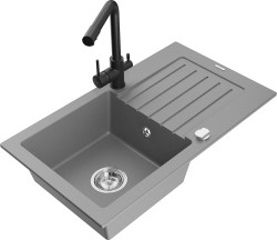 MEXEN/S - Pablo granitový dřez s odkapávačem včetně baterie Duero, šedá (6510-71-671600-70)