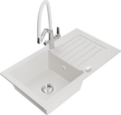 MEXEN/S - Pablo granitový dřez s odkapávačem včetně baterie Duo, bílá (6510-20-671701-02)