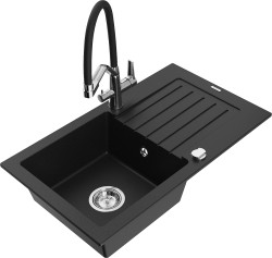 MEXEN/S - Pablo granitový dřez s odkapávačem včetně baterie Duo, černá (6510-77-671701-07)