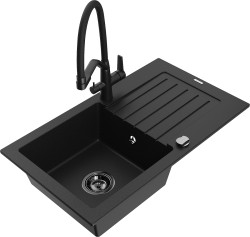 MEXEN/S - Pablo granitový dřez s odkapávačem včetně baterie Duo, černá (6510-77-671701-70-B)
