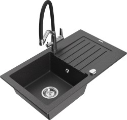 MEXEN/S - Pablo granitový dřez s odkapávačem včetně baterie Duo, černá kropenatá (6510-76-671701-07)