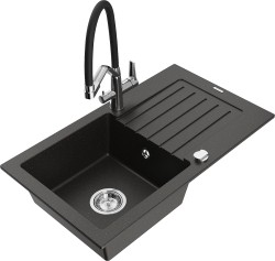 MEXEN/S - Pablo granitový dřez s odkapávačem včetně baterie Duo, černá/zlatá metalik (6510-75-671701-07)