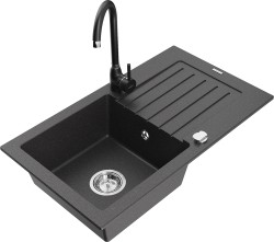 MEXEN/S - Pablo granitový dřez s odkapávačem včetně baterie Telma, černá kropenatá (6510-76-670200-70)