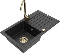 MEXEN/S - Pablo granitový dřez s odkapávačem včetně baterie Telma, černá/stříbrná (6510-73-670200-50)
