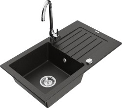 MEXEN/S - Pablo granitový dřez s odkapávačem včetně baterie Telma, černá/zlatá (6510-75-670200-00)