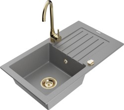 MEXEN/S - Pablo granitový dřez s odkapávačem včetně baterie Telma, šedá (6510-71-670200-50)
