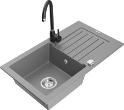 MEXEN/S - Pablo granitový dřez s odkapávačem včetně baterie Telma, šedá (6510-71-670200-70)