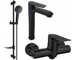 MEXEN/S - Pecos DF05 SET umyvadlová baterie + sprchová s příslušenstvím , černá (72714DF05-70)