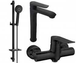 MEXEN/S - Pecos DQ40 SET umyvadlová baterie + sprchová s příslušenstvím , černá (72714DQ40-70)