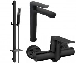 MEXEN/S - Pecos DQ72 SET umyvadlová baterie + sprchová s příslušenstvím , černá (72714DQ72-70)