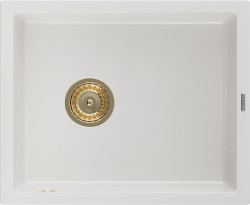 MEXEN/S - Pedro granitový dřez 1-miska 560 x 460 mm, bílá, sifon zlatá (6508561000-20-G)