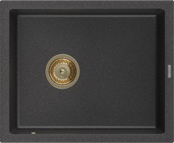 MEXEN/S - Pedro granitový dřez 1-miska 560 x 460 mm, černá kropenatý, sifon zlatá  (6508561000-76-G)