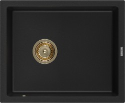 MEXEN/S - Pedro granitový dřez 1-miska 560 x 460 mm, černá, sifon zlatá (6508561000-77-G)