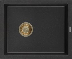 MEXEN/S - Pedro granitový dřez 1-miska 560 x 460 mm, černá/stříbrná metalik, sifon černá (6508561000-73-G)