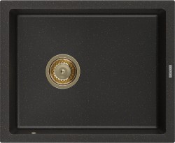MEXEN/S - Pedro granitový dřez 1-miska 560 x 460 mm, černá/zlatá metalik, sifon zlatá (6508561000-75-G)