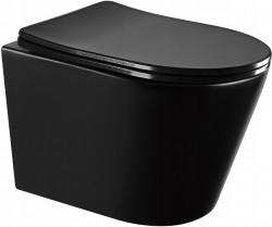 MEXEN/S - Rico Závěsná WC mísa Rimless včetně sedátka s slow-slim, Duroplast, černá mat - 30721085 (30721085)