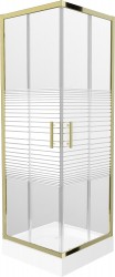MEXEN/S - Rio sprchový kout čtverec 70 x 70, pruhy, zlato + vanička Rio včetně výpustě (860-070-070-50-20-4510)