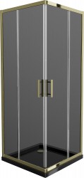 MEXEN/S - Rio sprchový kout čtverec 80x80, grafit, zlatá + černá vanička se sifonem (860-080-080-50-40-4070G)