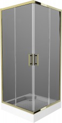 MEXEN/S - Rio sprchový kout čtverec 90 x 90, grafit, zlato + vanička Rio včetně výpustě (860-090-090-50-40-4510)