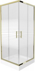 MEXEN/S - Rio sprchový kout čtverec 90 x 90, pruhy, zlato + vanička Rio včetně výpustě (860-090-090-50-20-4510)