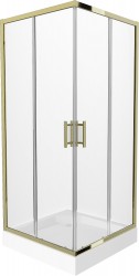 MEXEN/S - Rio sprchový kout čtverec 90 x 90, transparent, zlato + vanička Rio včetně výpustě (860-090-090-50-00-4510)