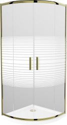 MEXEN/S - Rio sprchový kout čtvrtkruh 80x80, pruhy, zlatá + bílá vanička se sifonem (863-080-080-50-20-4110G)