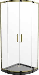 MEXEN/S - Rio sprchový kout čtvrtkruh 80x80, transparent, zlatá + černá vanička se sifonem (863-080-080-50-00-4170G)