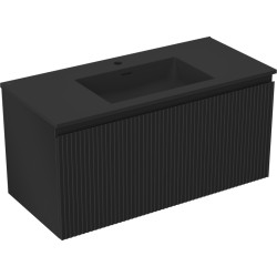 MEXEN/S - Rivel koupelnová skříňka 100 cm s umyvadlem Otis, 1 šuplík, reliéf , černá mat (91A20-10047-1-BF71-W18M71)