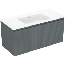 MEXEN/S - Rivel koupelnová skříňka 100 cm s umyvadlem Otis, 1 šuplík, reliéf , grafit mat/bílá mat (91A20-10047-1-BF66-W18M01)