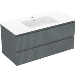 MEXEN/S - Rivel koupelnová skříňka 100 cm s umyvadlem Otis, 2 zásuvky, reliéf , grafit mat/bílá mat - 91A20-10047-2-BFF66-W18M0 (91A20-10047-2-BFF66-W18M01)