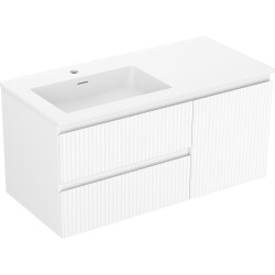 MEXEN/S - Rivel koupelnová skříňka 100 cm s umyvadlem Otis levá, 2S, 1D, reliéf, bílá mat (91A23-10047-3-BBFFF01-W18L01)
