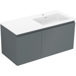 MEXEN/S - Rivel koupelnová skříňka 100 cm s umyvadlem Otis pravá, 1S, 1D, reliéf, grafit/bílá mat (91A23-10047-3-BBFF66-W18P01)