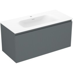 MEXEN/S - Rivel koupelnová skříňka 100 cm s umyvadlem Vela, 1 šuplík, reliéf , grafit mat/bílá mat (91A20-10047-1-BF66-W23M01)