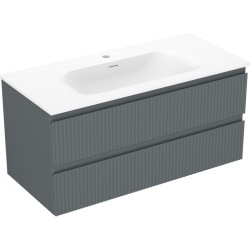 MEXEN/S - Rivel koupelnová skříňka 100 cm s umyvadlem Vela, 2 zásuvky, reliéf , grafit mat/bílá mat - 91A20-10047-2-BFF66-W23M0 (91A20-10047-2-BFF66-W23M01)